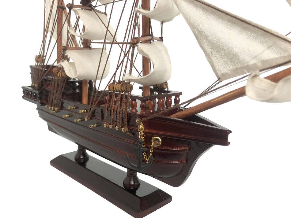 Wooden Captain Kidd's Black Falcon White Sails Pirate Ship Model 20""