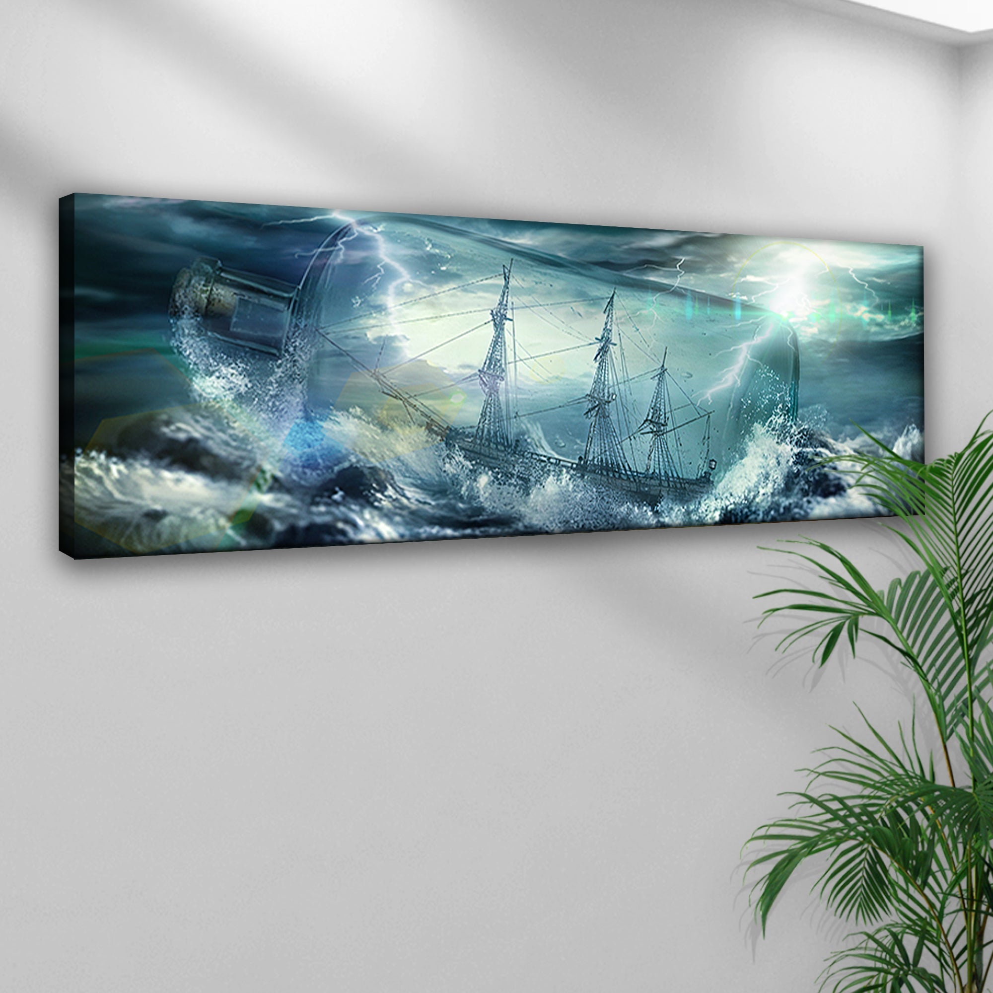 Pirate Ship In A Bottle Canvas Wall Art - PhishStones Products