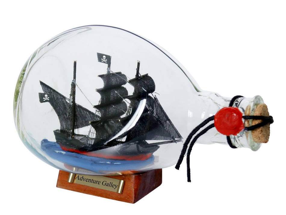 Captain Kidd's Adventure Galley Pirate Ship in a Bottle 7""