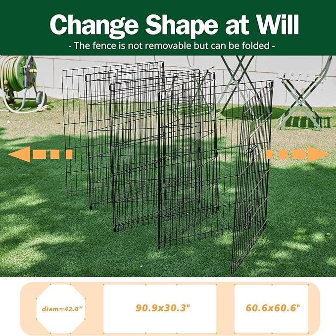 PJYuCien Dog Playpen, 8 Panels 30’’H Dog Pens Indoor with Bottom Pad and Top Cover, Metal Foldable Pet Puppy Exercise Fence Crate Kennel, Better for Small Animals,Black - PhishStones Products