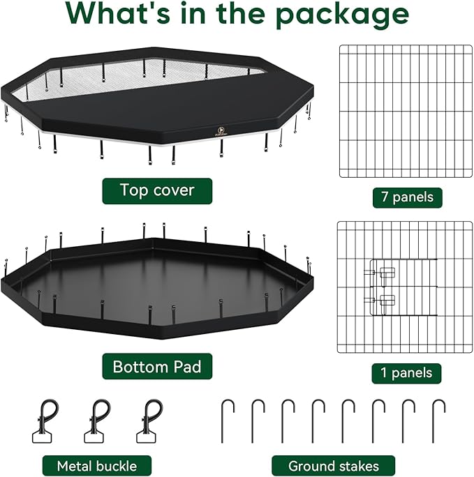 PJYuCien Dog Playpen, 8 Panels 30’’H Dog Pens Indoor with Bottom Pad and Top Cover, Metal Foldable Pet Puppy Exercise Fence Crate Kennel, Better for Small Animals,Black - PhishStones Products