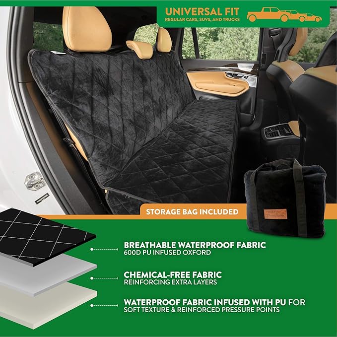 Plush Paws Products Velvet Rear Car Seat Protector w/o Hammock | Washable & Waterproof Back Seat Dog Cover for Car, Truck, & SUV | Nonslip, Tear Resistant Pet Seat Cover | X - Large Charcoal - PhishStones Products