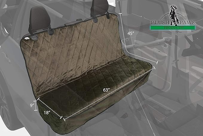 Plush Paws Products Velvet Rear Car Seat Protector w/o Hammock | Washable & Waterproof Back Seat Dog Cover for Car, Truck, & SUV | Nonslip, Tear Resistant Pet Seat Cover | X - Large Charcoal - PhishStones Products
