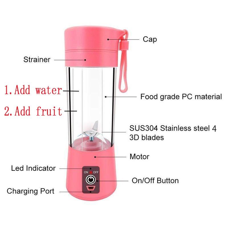 Portable Blender Mini Mixer Electric Juicer Machine Fresh Fruit Juice Blender Smoothie Maker Blender Cup Bottle A Travel Kitchen Portable USB Electric Fruit Juicer Squeezer Bottle Kitchen Tool for Orange Lemon - PhishStones Products