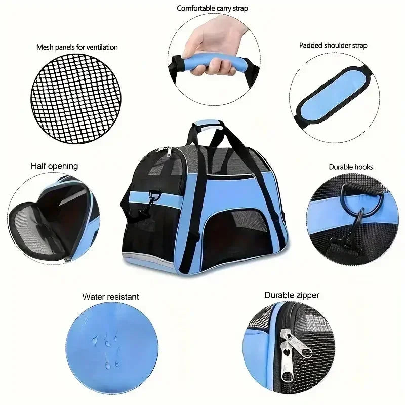Portable Mesh Pet Carrier Bag – Breathable Foldable Travel Handbag for Small Dogs & Cats - PhishStones Products