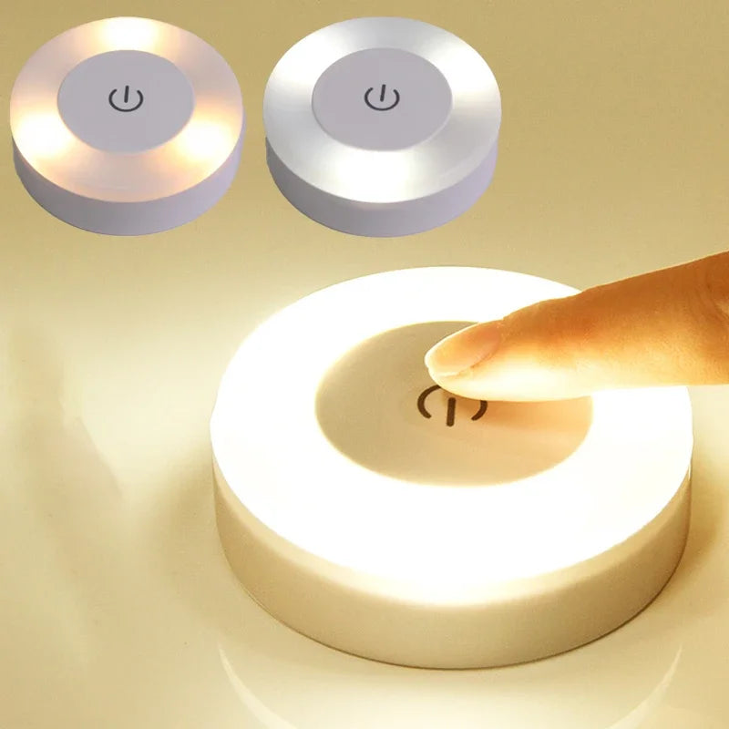 Portable USB Rechargeable LED Night Light - Touch Round Table Lamp for Bedroom, Kids Room & Living Room - PhishStones Products