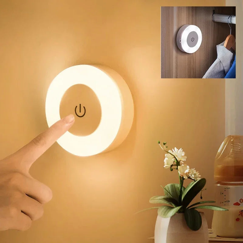 Portable USB Rechargeable LED Night Light - Touch Round Table Lamp for Bedroom, Kids Room & Living Room - PhishStones Products