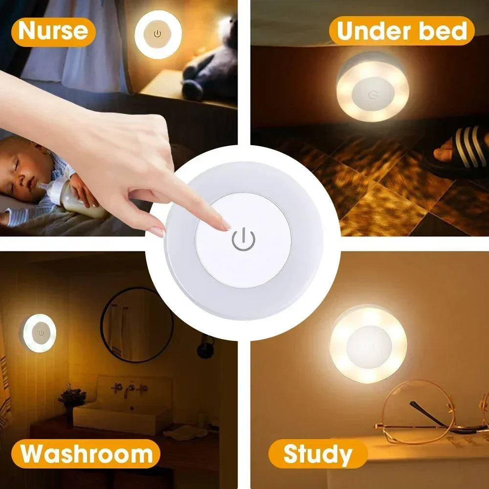 Portable USB Rechargeable LED Night Light - Touch Round Table Lamp for Bedroom, Kids Room & Living Room - PhishStones Products