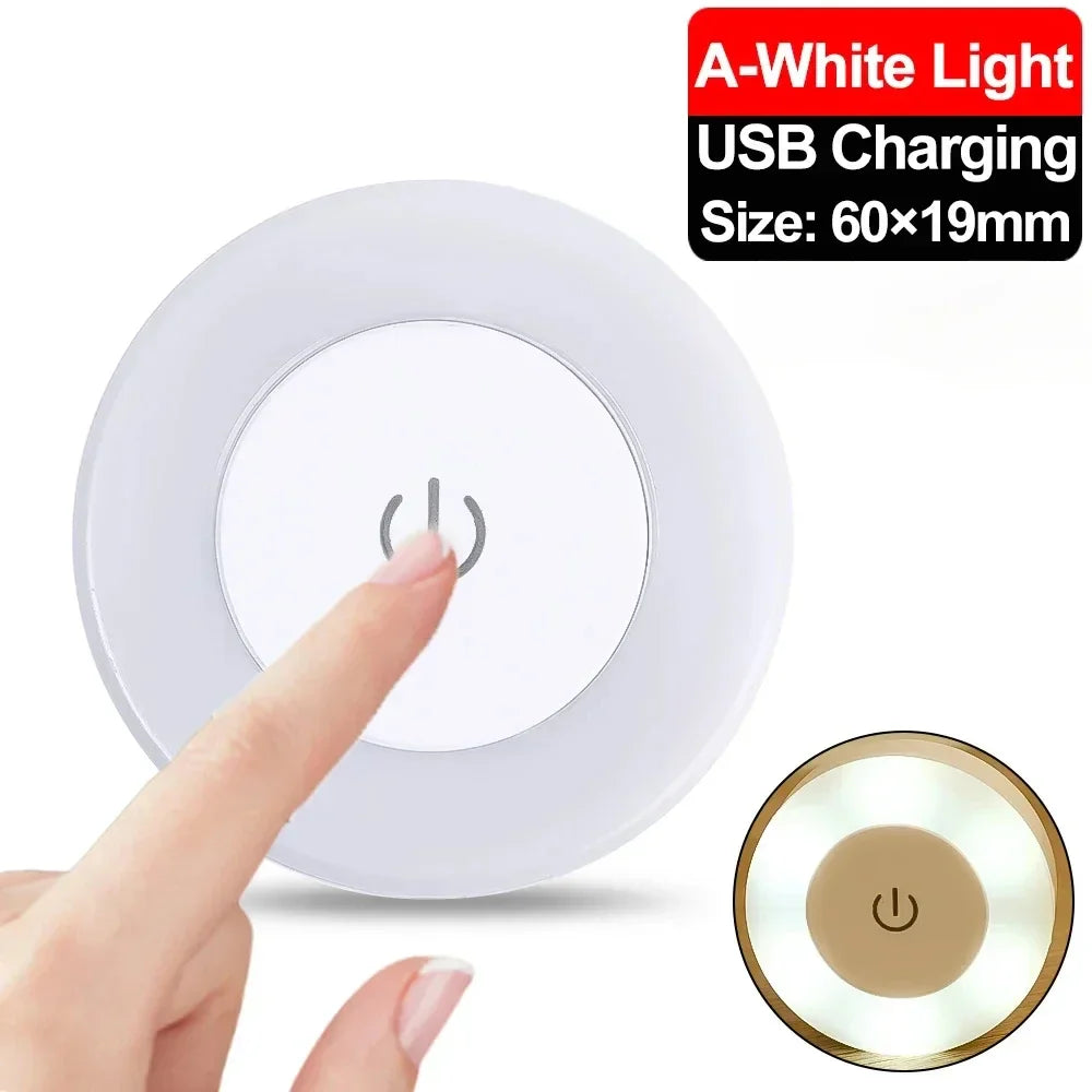 Portable USB Rechargeable LED Night Light - Touch Round Table Lamp for Bedroom, Kids Room & Living Room - PhishStones Products