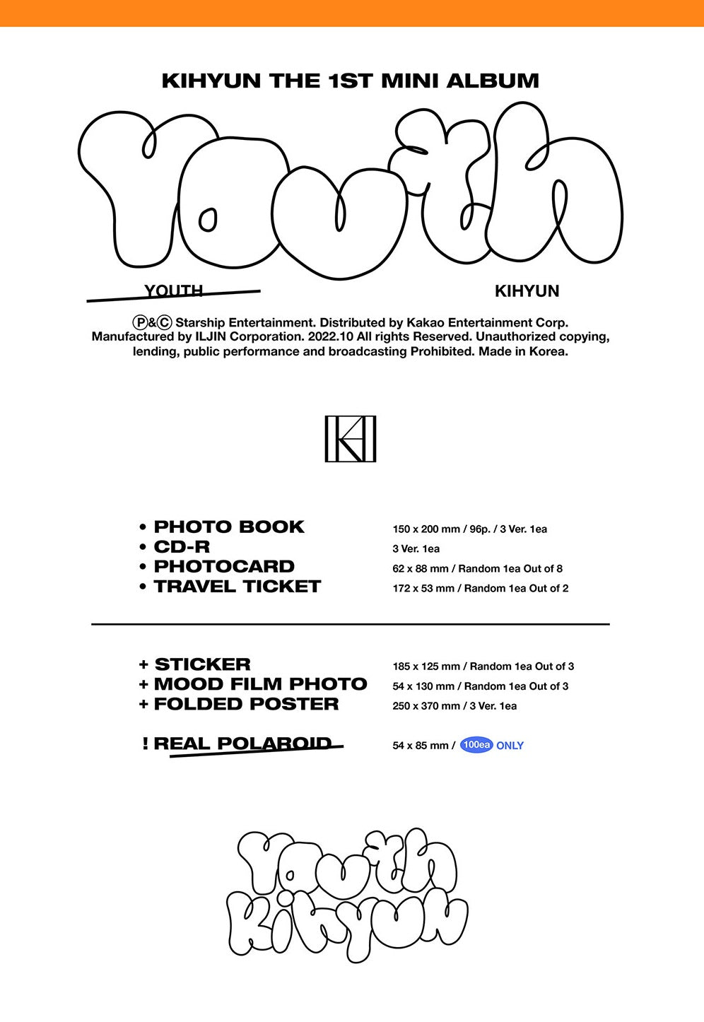MONSTA X Kihyun 1st Mini Album - Youth