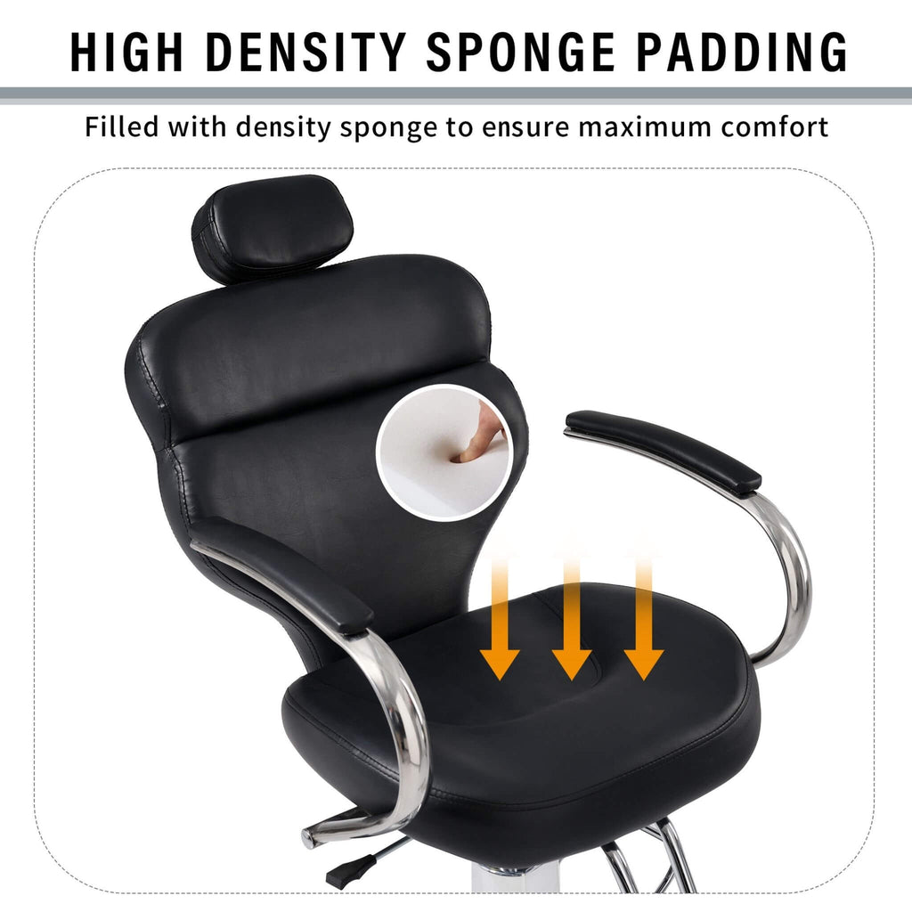 Premium Black PU Leather Reclining Barber Chair With Hydraulic Pump (SAK53892)