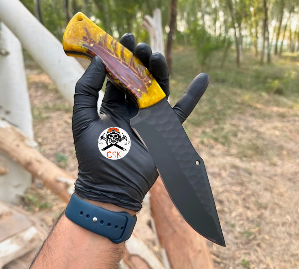 Premium Hunting Knife with Pine Corn Resin Handle & Protective Leather Sheath - PhishStones Products