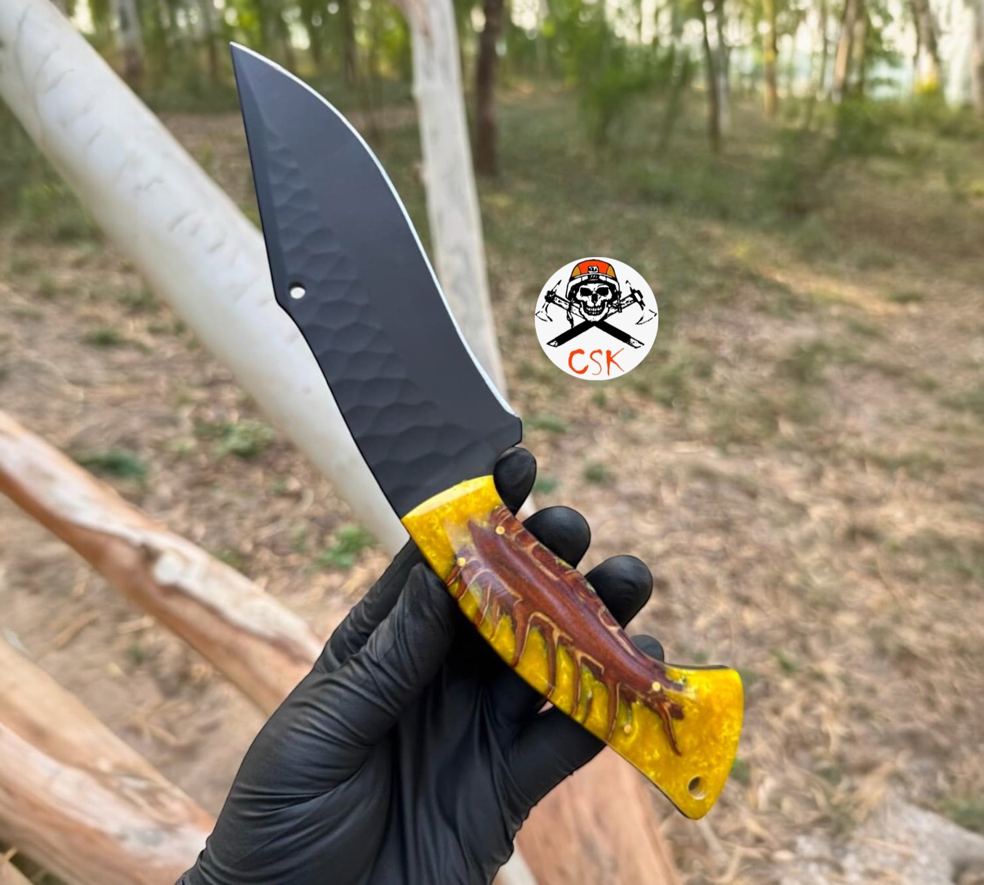 Premium Hunting Knife with Pine Corn Resin Handle & Protective Leather Sheath - PhishStones Products