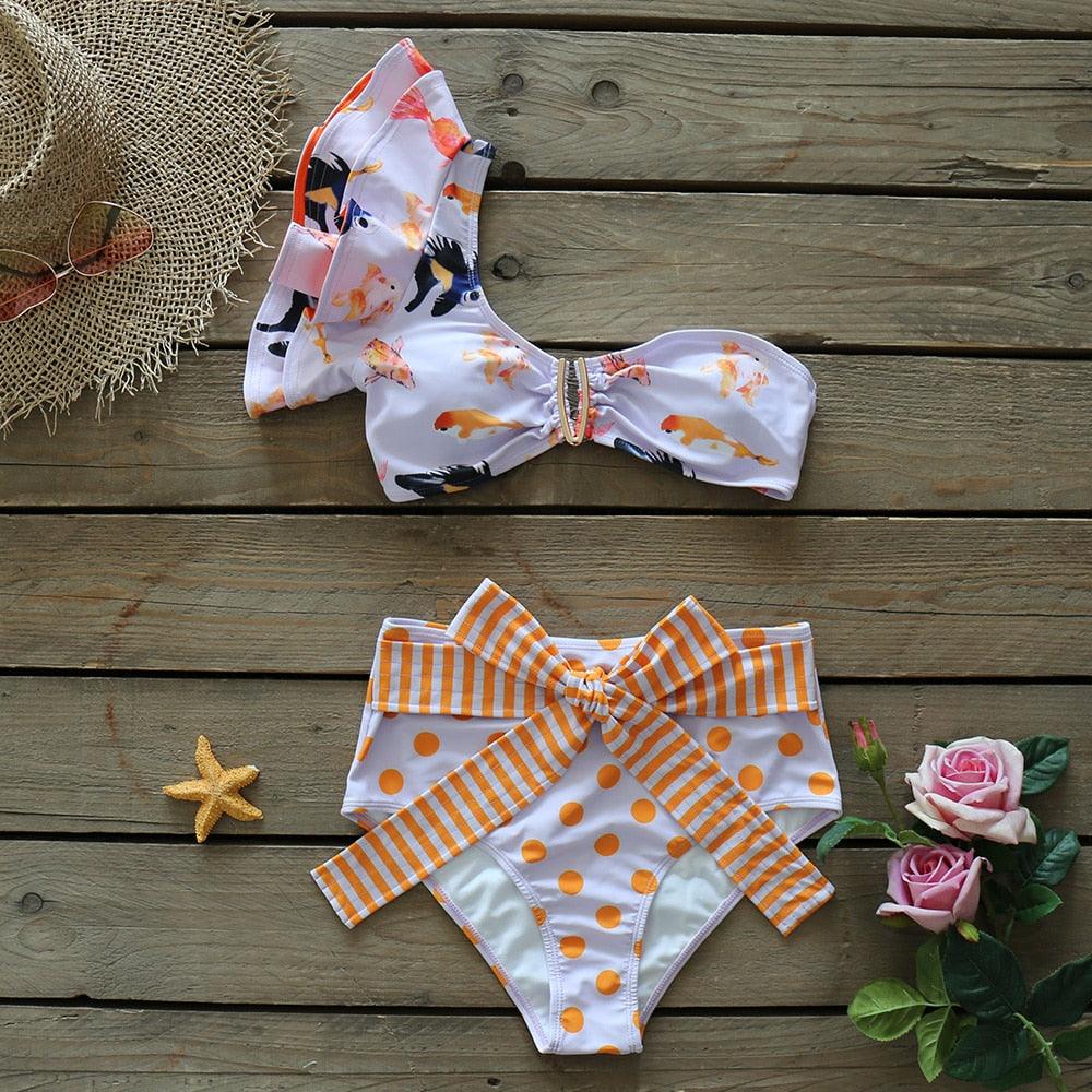 Two-Pieces Women Push-Up Padded Bra Ruffles Bandage Bikini Set Swimsuit Women's Bathing Suits Ruffles Flounce Bikini Sets Low Rise Two Piece Swimsuit Swimwear Bathing Suit Beachwear