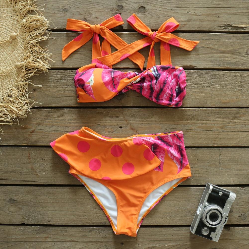 Two-Pieces Women Push-Up Padded Bra Ruffles Bandage Bikini Set Swimsuit Women's Bathing Suits Ruffles Flounce Bikini Sets Low Rise Two Piece Swimsuit Swimwear Bathing Suit Beachwear