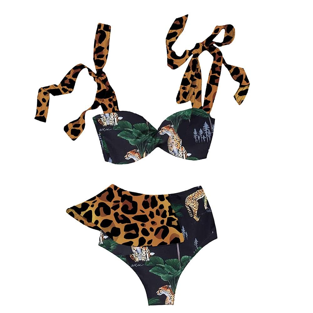Two-Pieces Women Push-Up Padded Bra Ruffles Bandage Bikini Set Swimsuit Women's Bathing Suits Ruffles Flounce Bikini Sets Low Rise Two Piece Swimsuit Swimwear Bathing Suit Beachwear