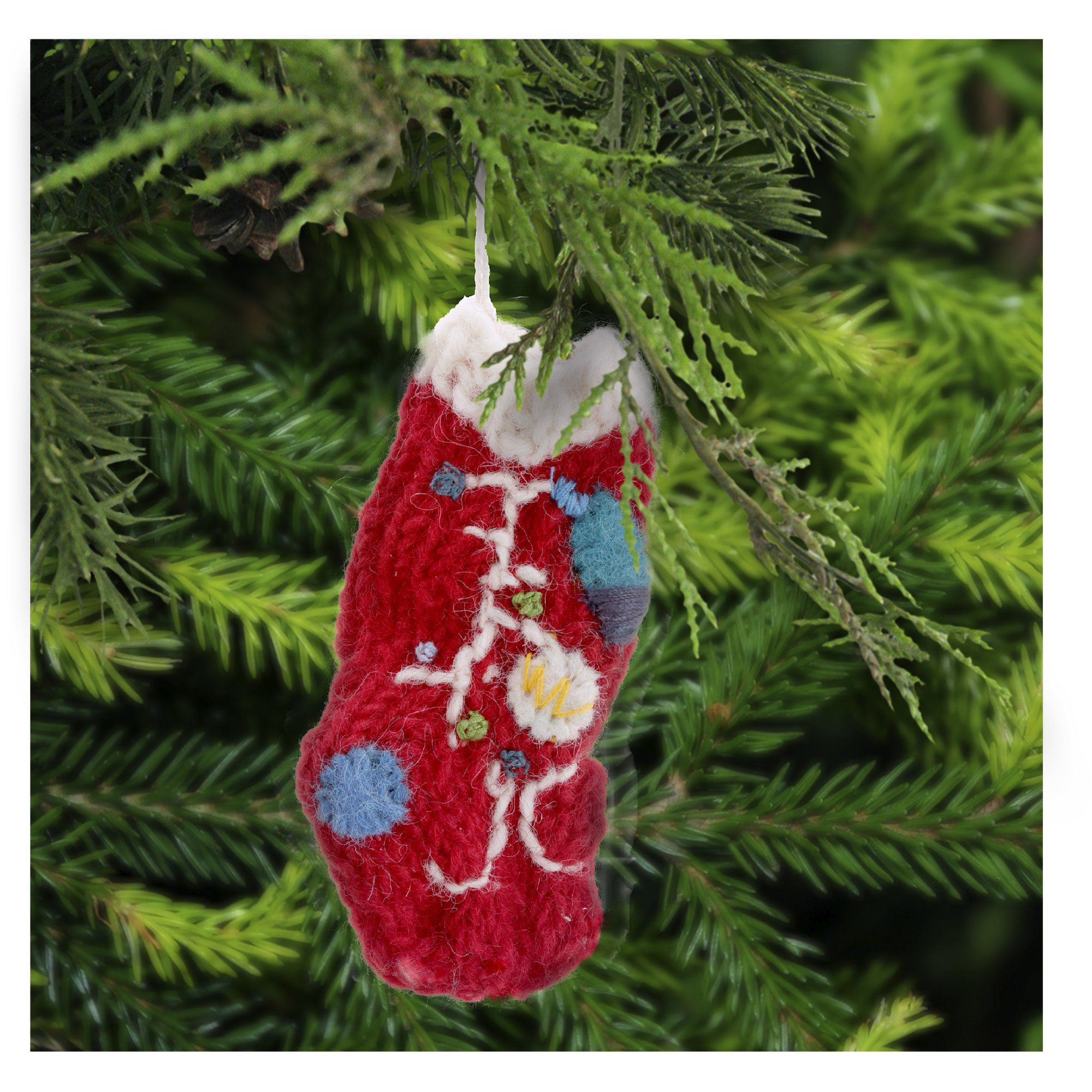 GreaterGood Knitted Christmas Lights Stocking Wool Ornament