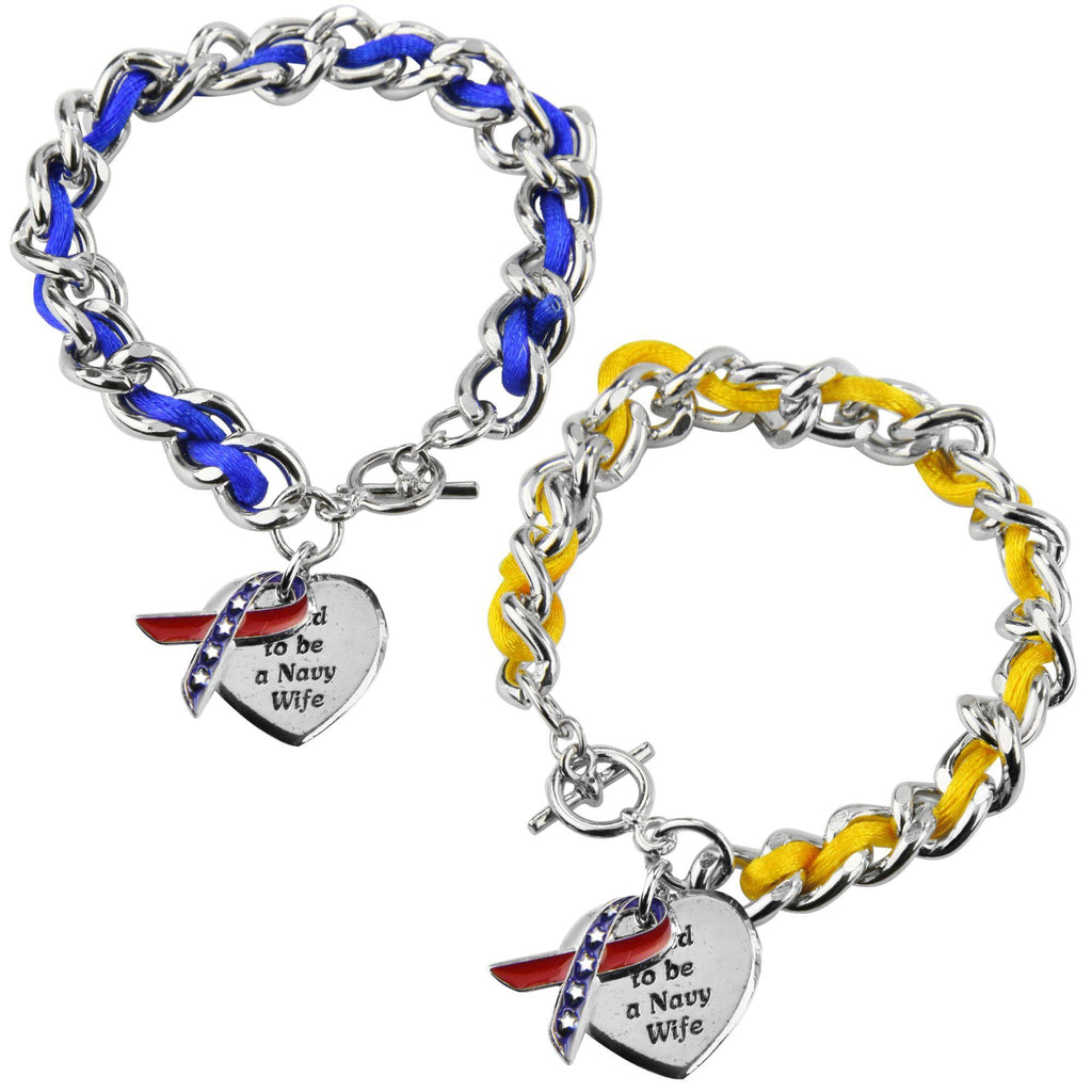 GreaterGood Proud to be a Navy Wife Silver-Tone Ribbon Charm Bracelet