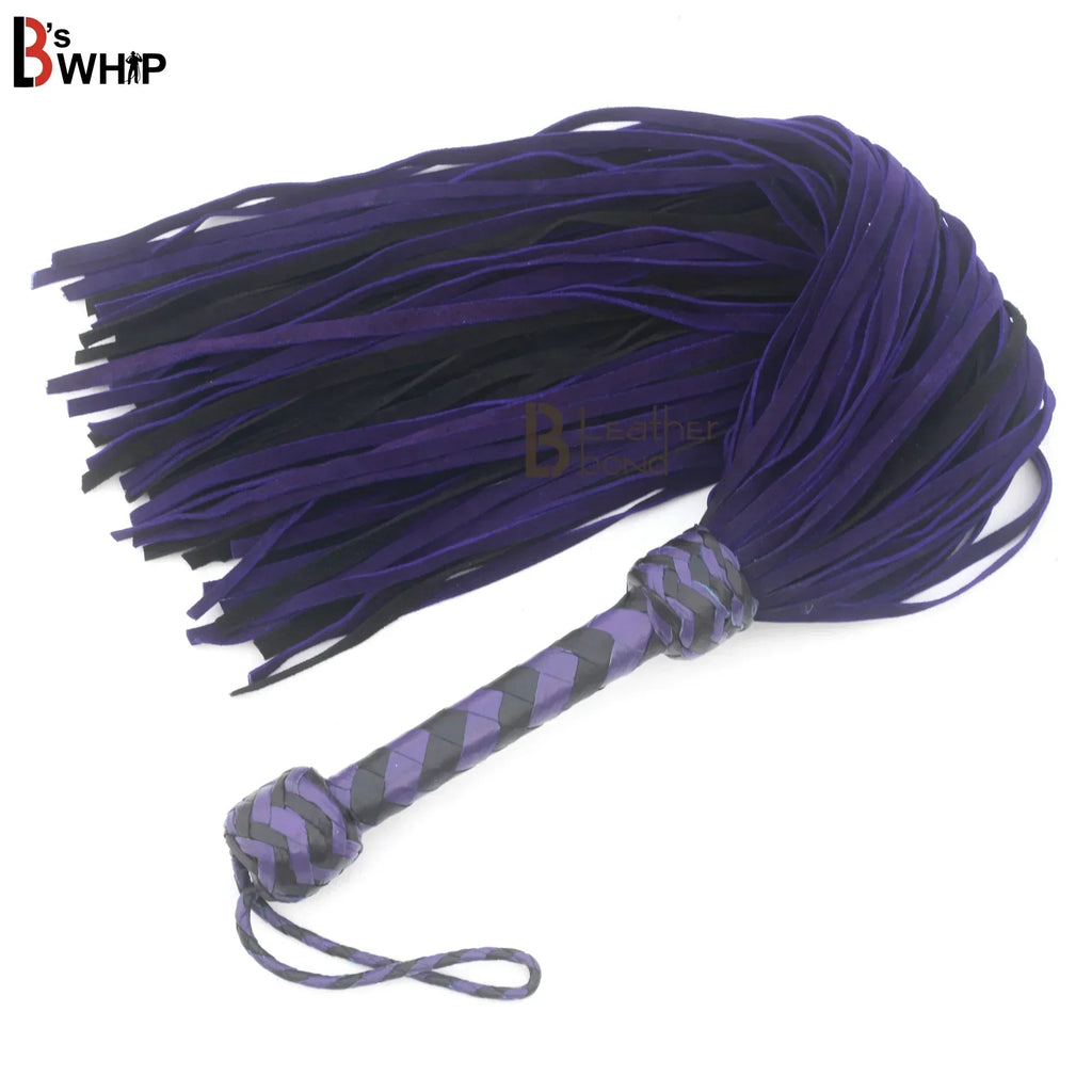 💜🖤Real Cowhide Suede Leather Flogger 100 Falls Purple and Black Heavy Duty Thuddy Whip | BDSM Impact