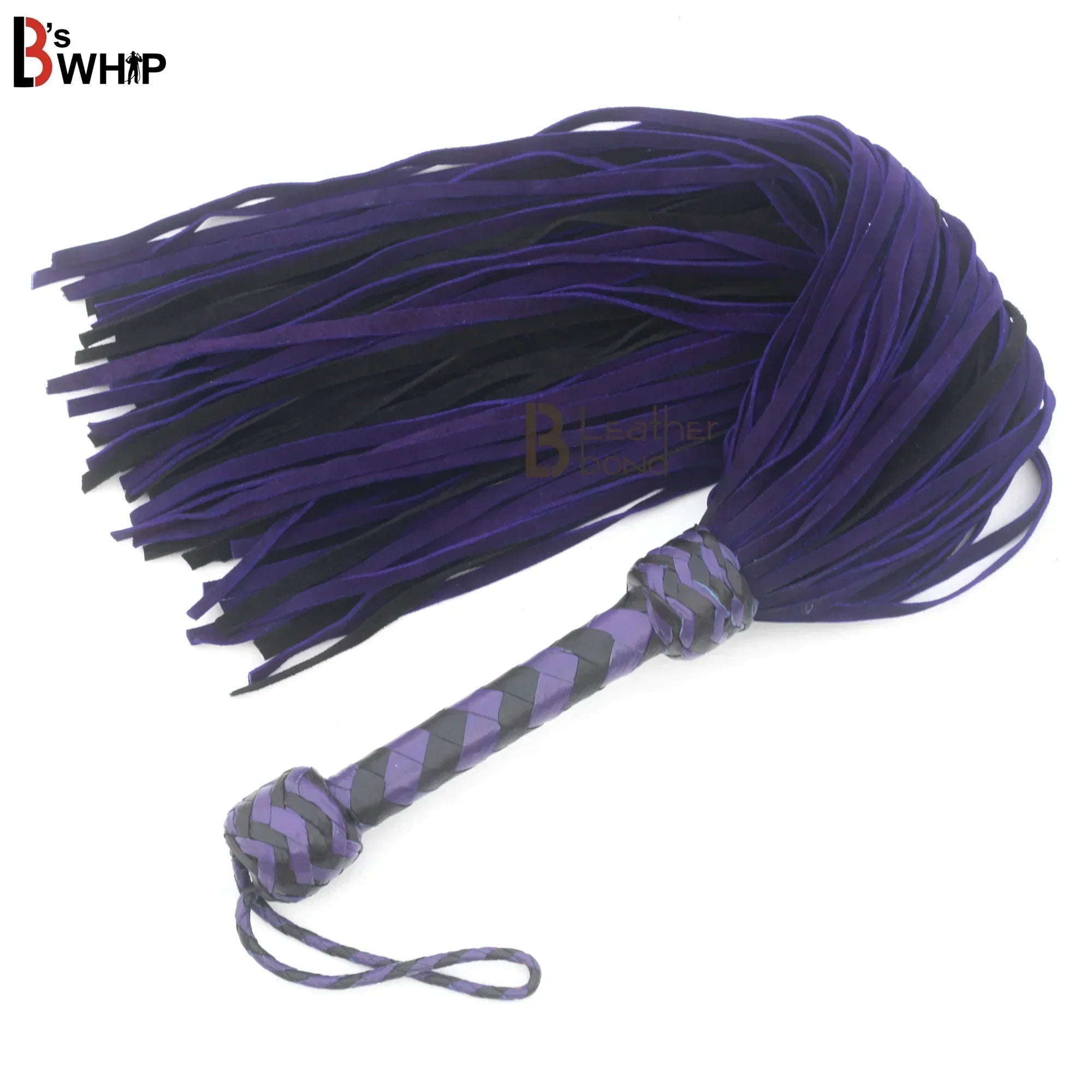 💜🖤Real Cowhide Suede Leather Flogger 100 Falls Purple and Black Heavy Duty Thuddy Whip | BDSM Impact
