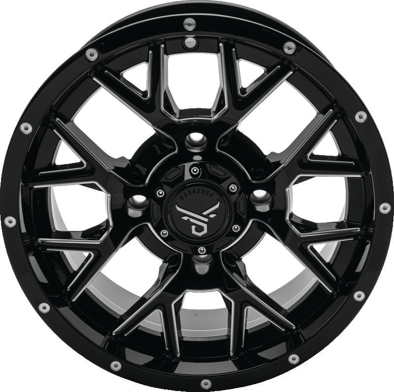 QuadBoss, QuadBoss Barbwire 14x7 - 4+3 - 4/156 Milled Aluminum Wheel with Black Center Caps