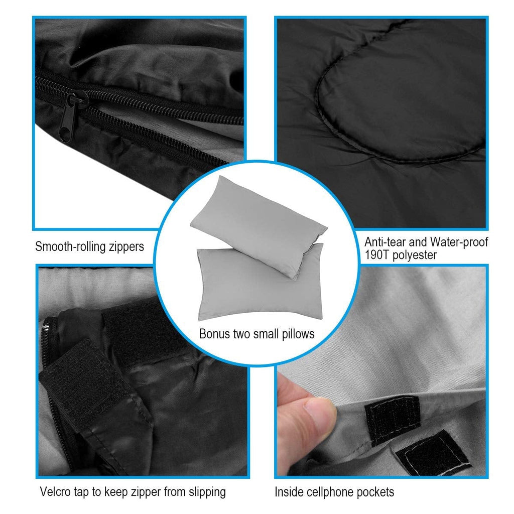 2 Person Waterproof Sleeping Bag with 2 Pillows-Black