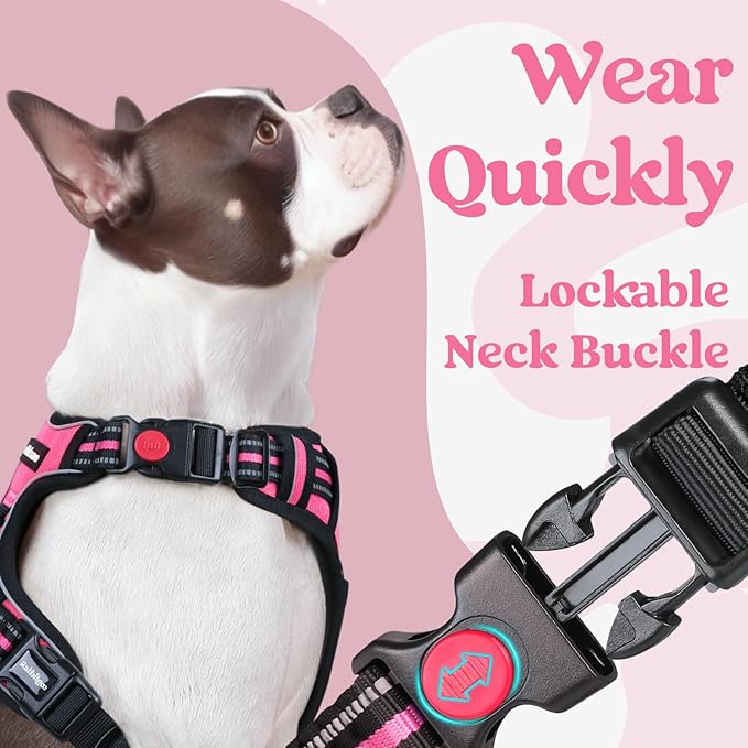 rabbitgoo Dog Harness for Large, No Pull Pet Harness with 3 Buckles, Adjustable Soft Padded Vest with Control Handle, Walking Reflective Pet Vest for Extra Large Dogs, Rose Pink, XL - PhishStones Products