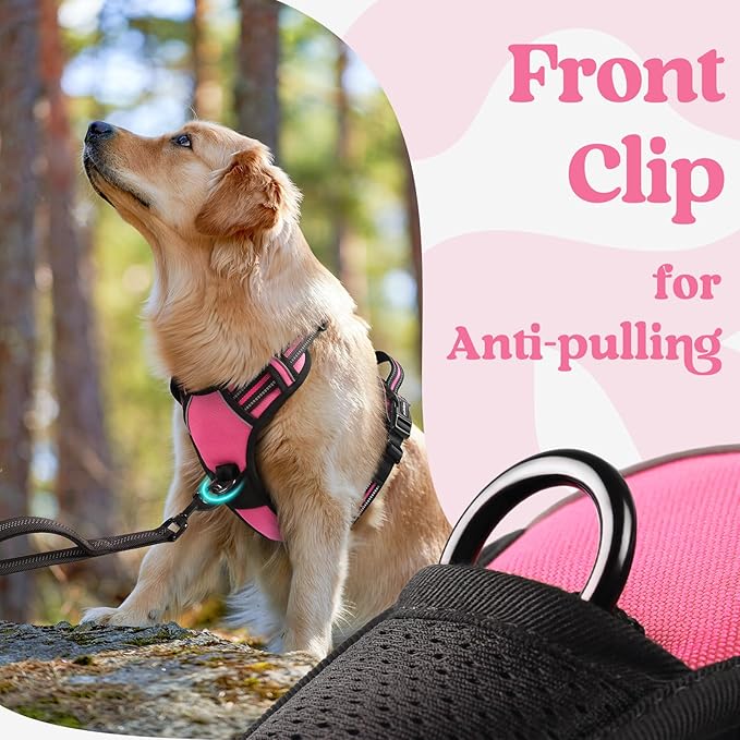 rabbitgoo Dog Harness for Large, No Pull Pet Harness with 3 Buckles, Adjustable Soft Padded Vest with Control Handle, Walking Reflective Pet Vest for Extra Large Dogs, Rose Pink, XL - PhishStones Products