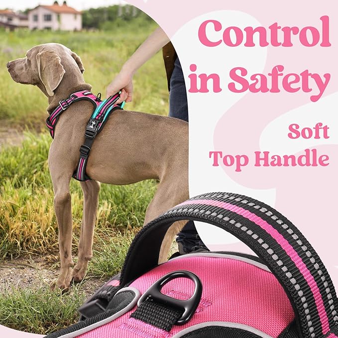 rabbitgoo Dog Harness for Large, No Pull Pet Harness with 3 Buckles, Adjustable Soft Padded Vest with Control Handle, Walking Reflective Pet Vest for Extra Large Dogs, Rose Pink, XL - PhishStones Products