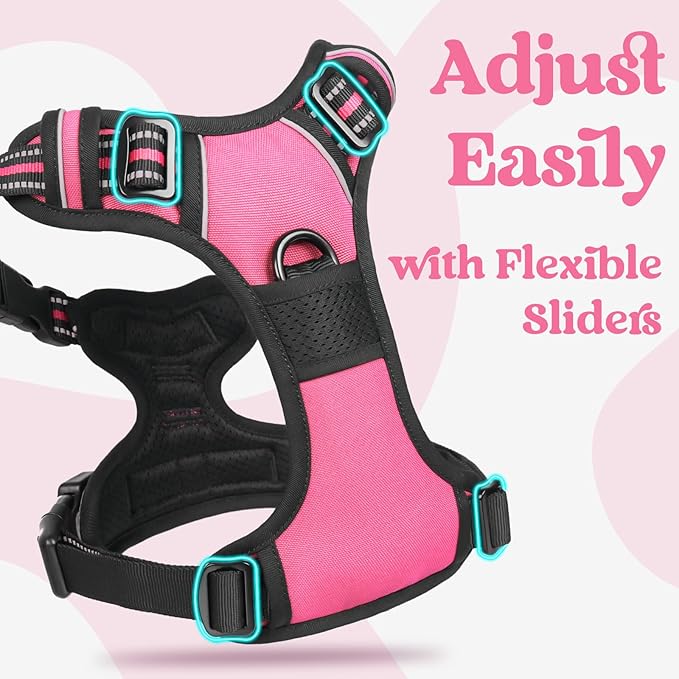rabbitgoo Dog Harness for Large, No Pull Pet Harness with 3 Buckles, Adjustable Soft Padded Vest with Control Handle, Walking Reflective Pet Vest for Extra Large Dogs, Rose Pink, XL - PhishStones Products