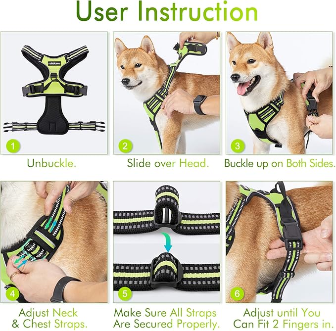 rabbitgoo Dog Harness No Pull with 2 Leash Clips, Adjustable Soft Padded, Reflective Oxford No Choke Pet Vest with Easy Control Handle for Large Dogs, Green, XL - PhishStones Products