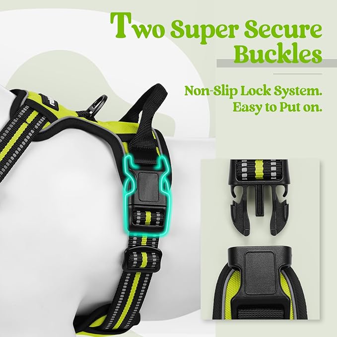 rabbitgoo Dog Harness No Pull with 2 Leash Clips, Adjustable Soft Padded, Reflective Oxford No Choke Pet Vest with Easy Control Handle for Large Dogs, Green, XL - PhishStones Products