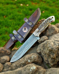 RANCHER BELT KNIFE – DAMASCUS ALONG BLADE WITH PINE CONE HANDLE - PhishStones Products