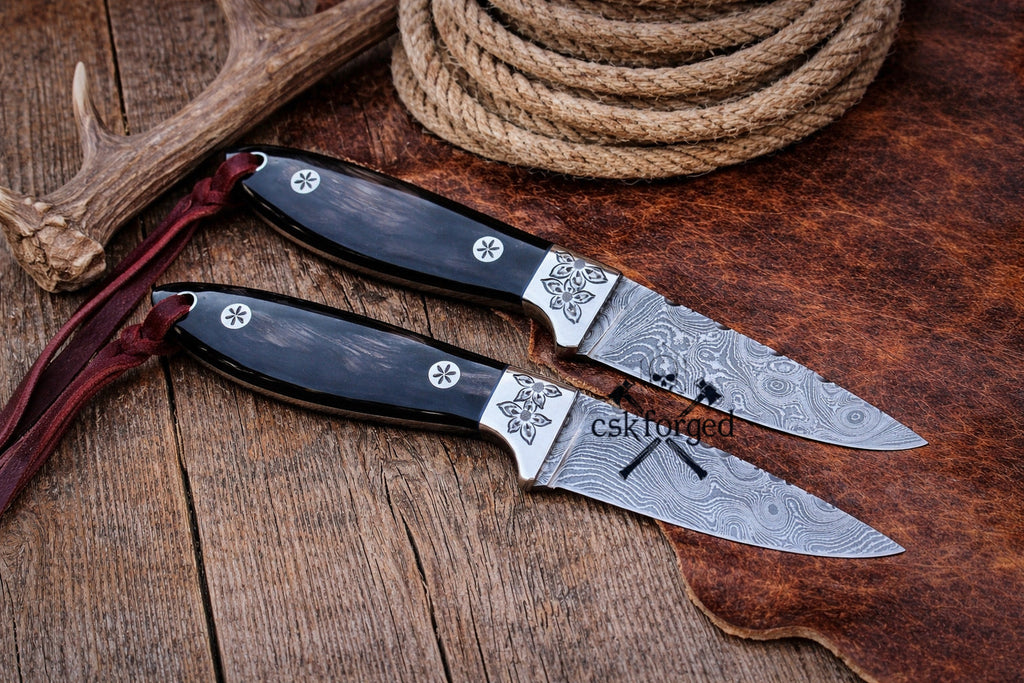 Rancher Buckaroo Knifes Collection – 3” Damascus Blade with Belt Sheath - PhishStones Products