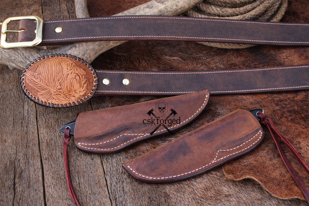 Rancher Buckaroo Knifes Collection – 3” Damascus Blade with Belt Sheath - PhishStones Products