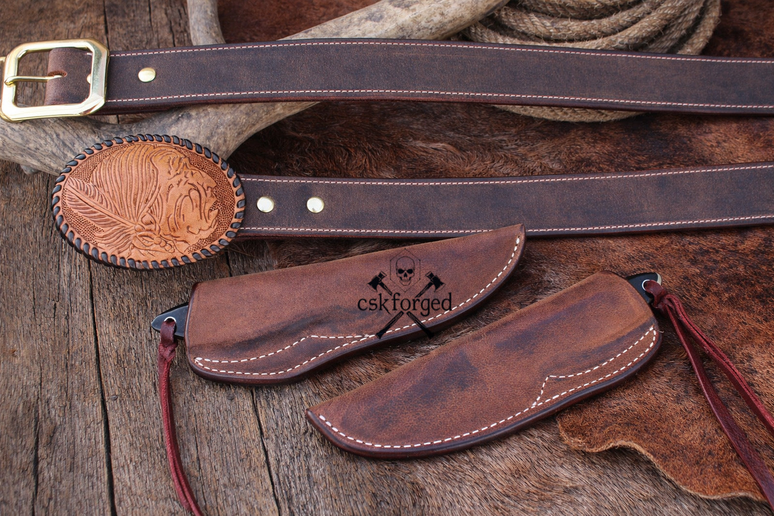 Rancher Buckaroo Knifes Collection – 3” Damascus Blade with Belt Sheath - PhishStones Products