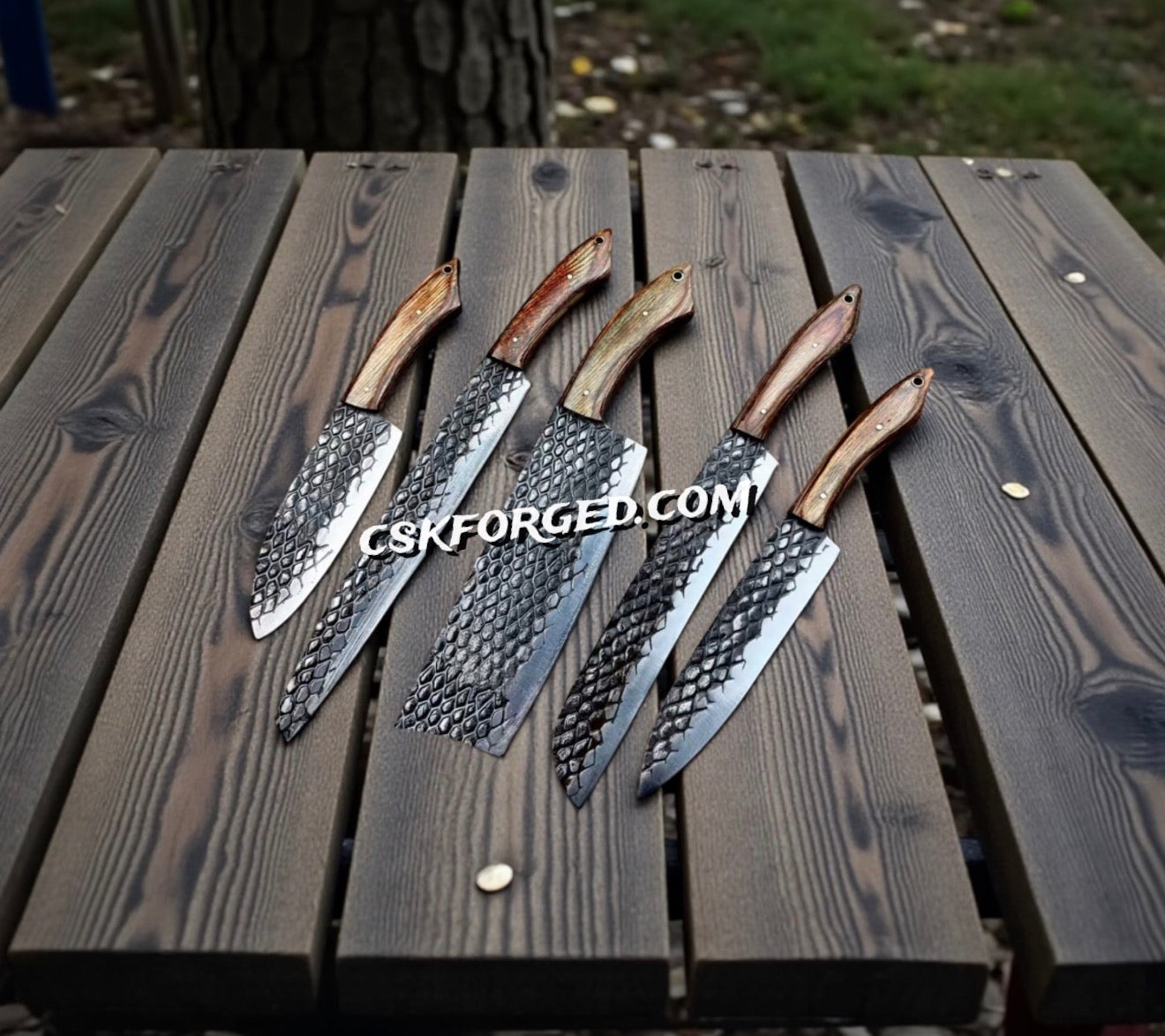 Rasp Tool Steel Kitchen Knife Set – Rustic Chef Collection & PAKKA Wood Handles - PhishStones Products