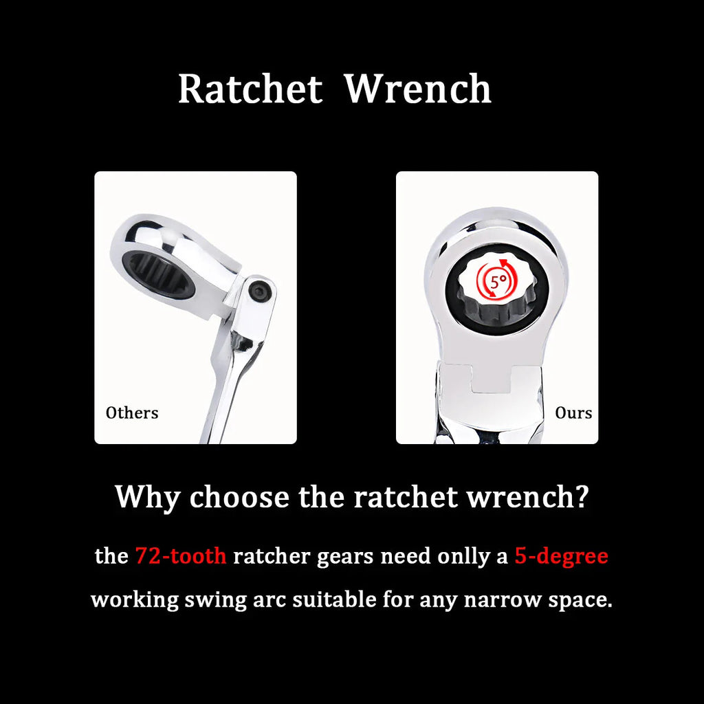 Ratchet Wrench of Keys Spanner Set Hand Tool 72 - Tooth Ratcheting Flexible Head Mirror Finish 6mm - 27mm Auto and Home Repair 1 pcs - PhishStones Products