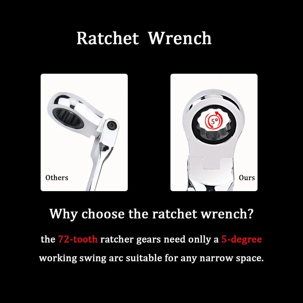 Ratchet Wrench of Keys Spanner Set Hand Tool 72 - Tooth Ratcheting Flexible Head Mirror Finish 6mm - 27mm Auto and Home Repair 1 pcs - PhishStones Products