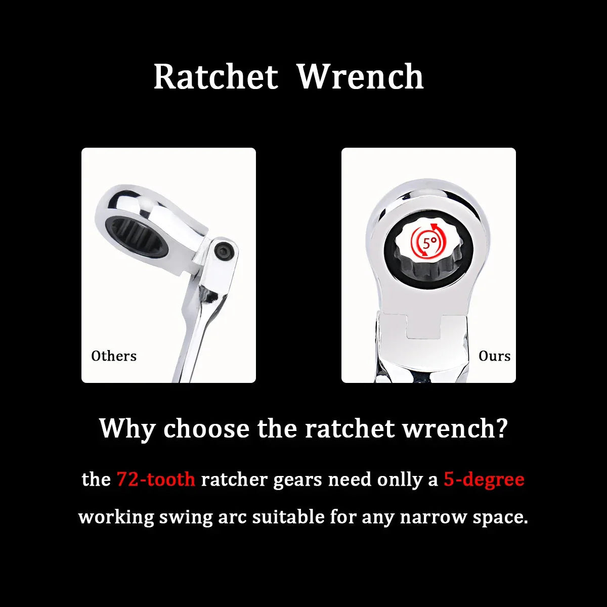Ratchet Wrench of Keys Spanner Set Hand Tool 72 - Tooth Ratcheting Flexible Head Mirror Finish 6mm - 27mm Auto and Home Repair 1 pcs - PhishStones Products