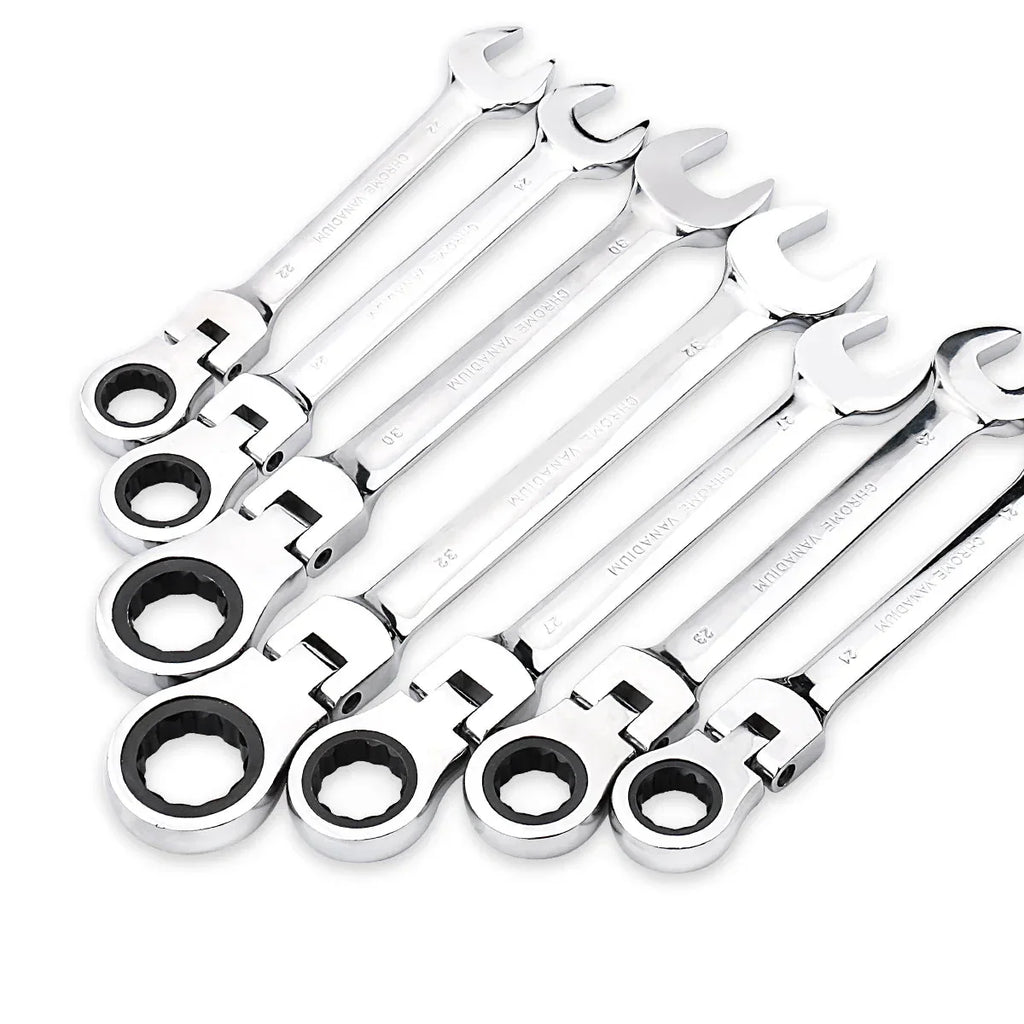 Ratchet Wrench of Keys Spanner Set Hand Tool 72 - Tooth Ratcheting Flexible Head Mirror Finish 6mm - 27mm Auto and Home Repair 1 pcs - PhishStones Products