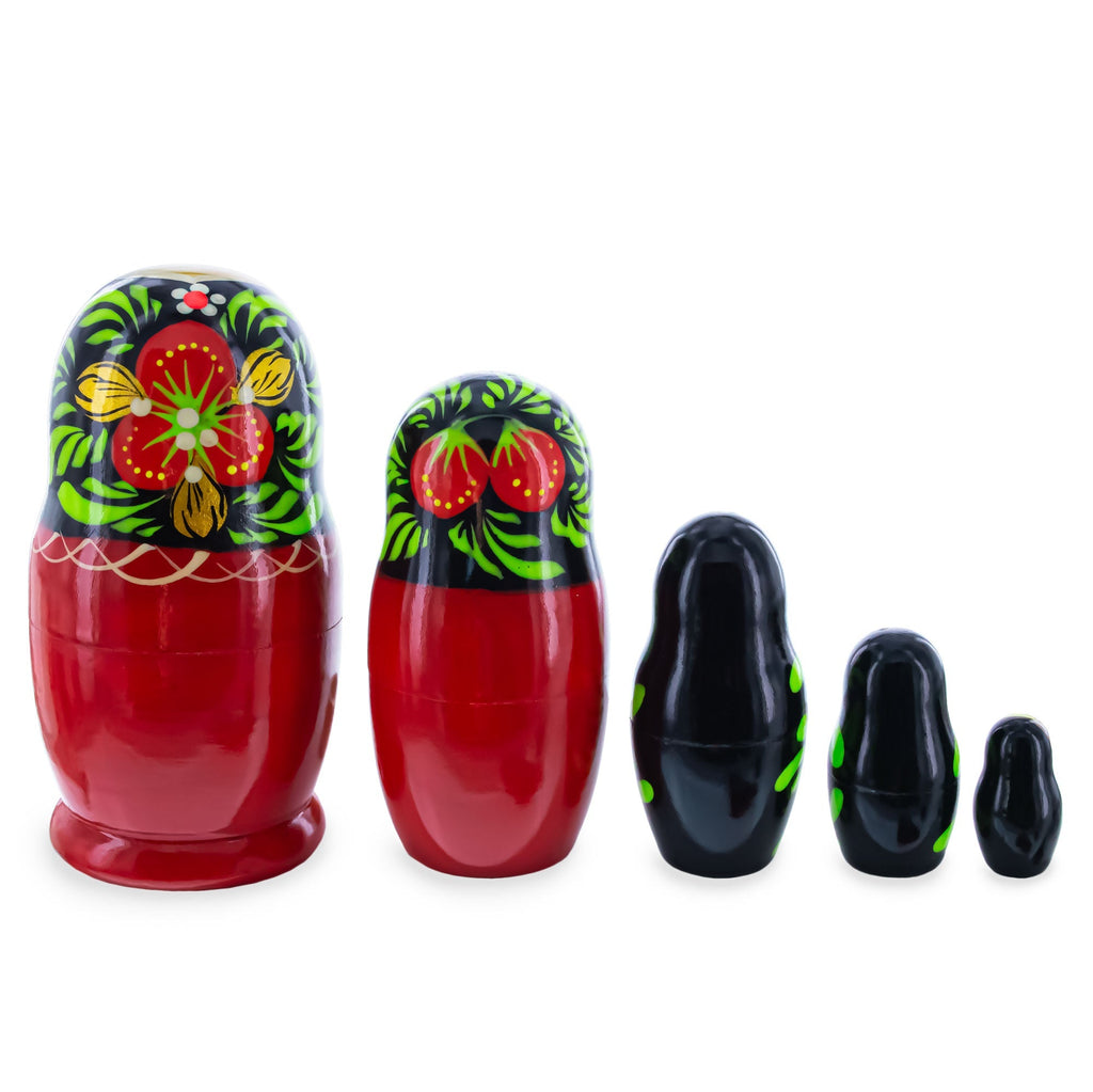 Red Color with Berries and Flowers Wooden Nesting Dolls - PhishStones Products