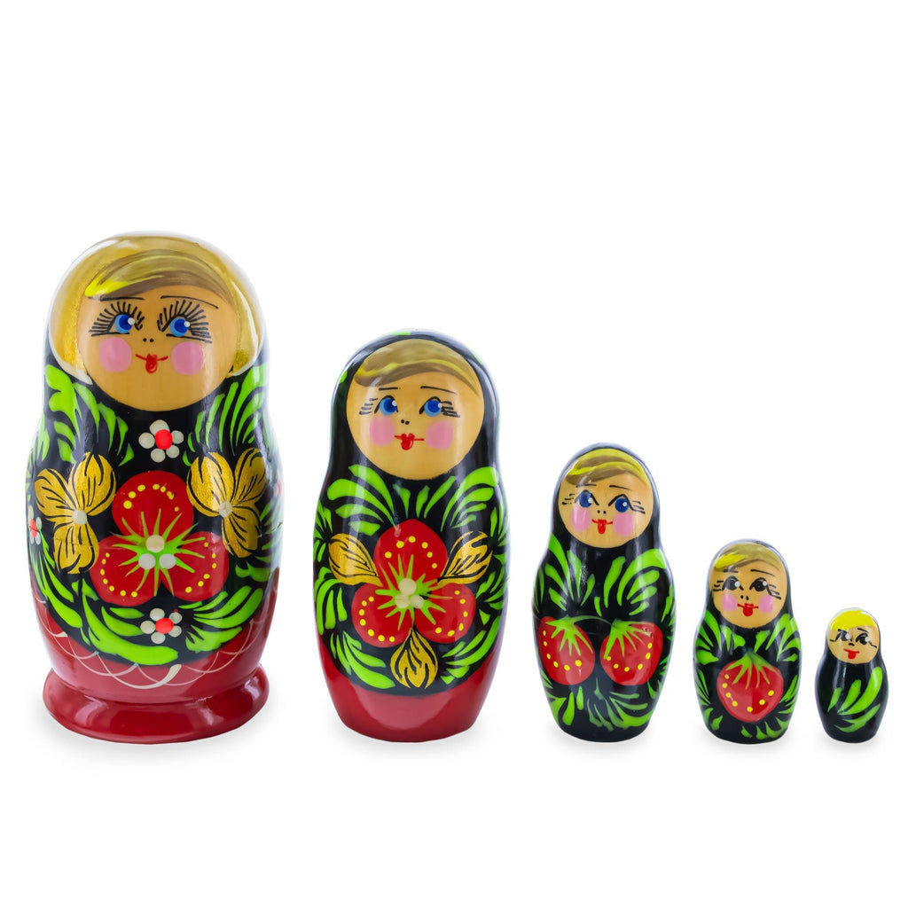 Red Color with Berries and Flowers Wooden Nesting Dolls - PhishStones Products