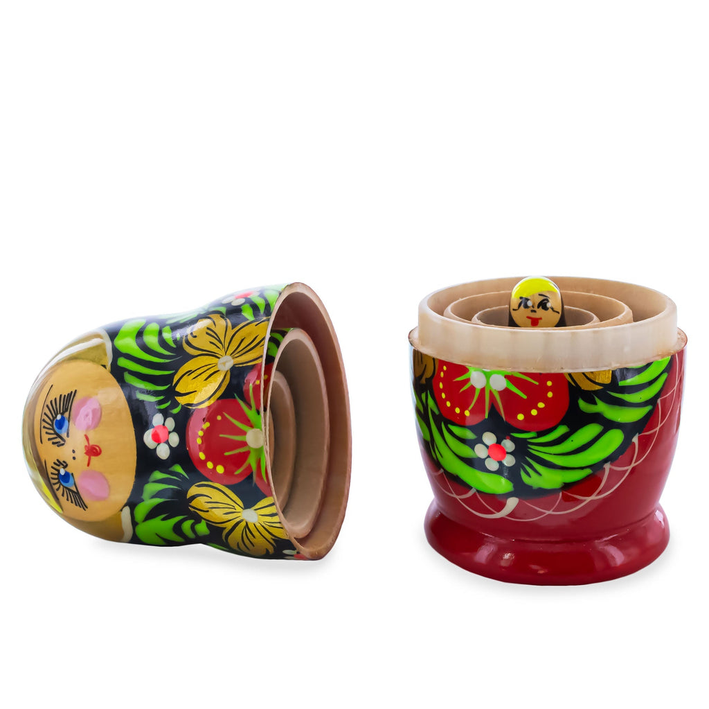 Red Color with Berries and Flowers Wooden Nesting Dolls - PhishStones Products