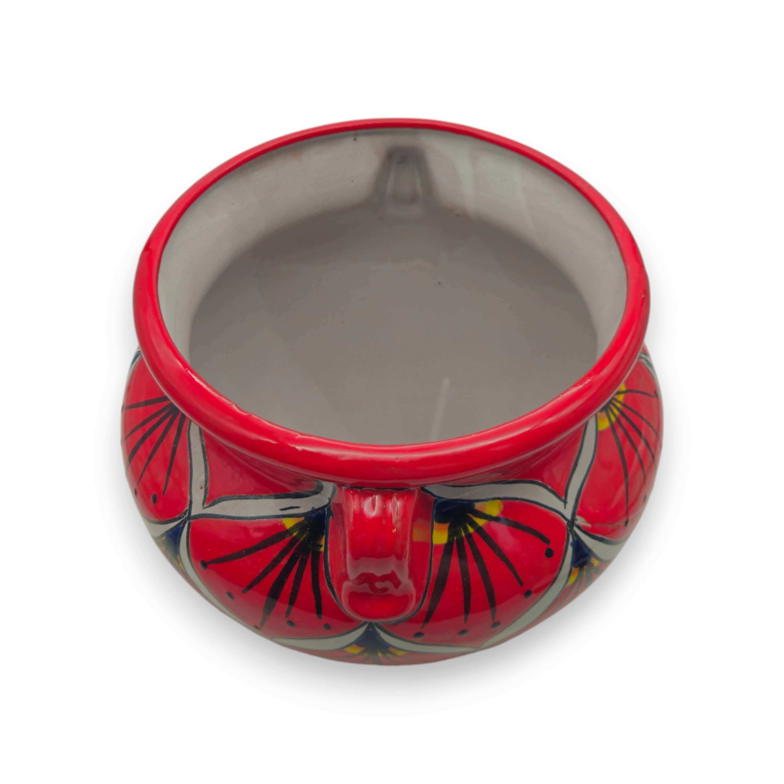 Red Peacock Talavera Planter | Hand-Painted Mexican Pot
