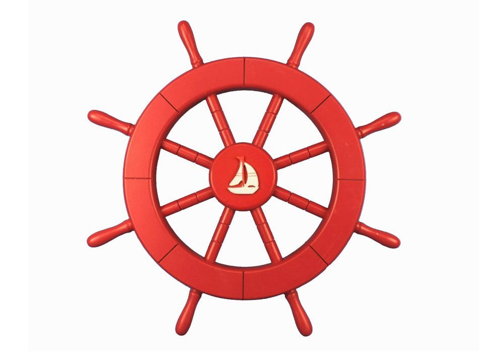 Red Ship Decorative Wheel with Sailboat 18""