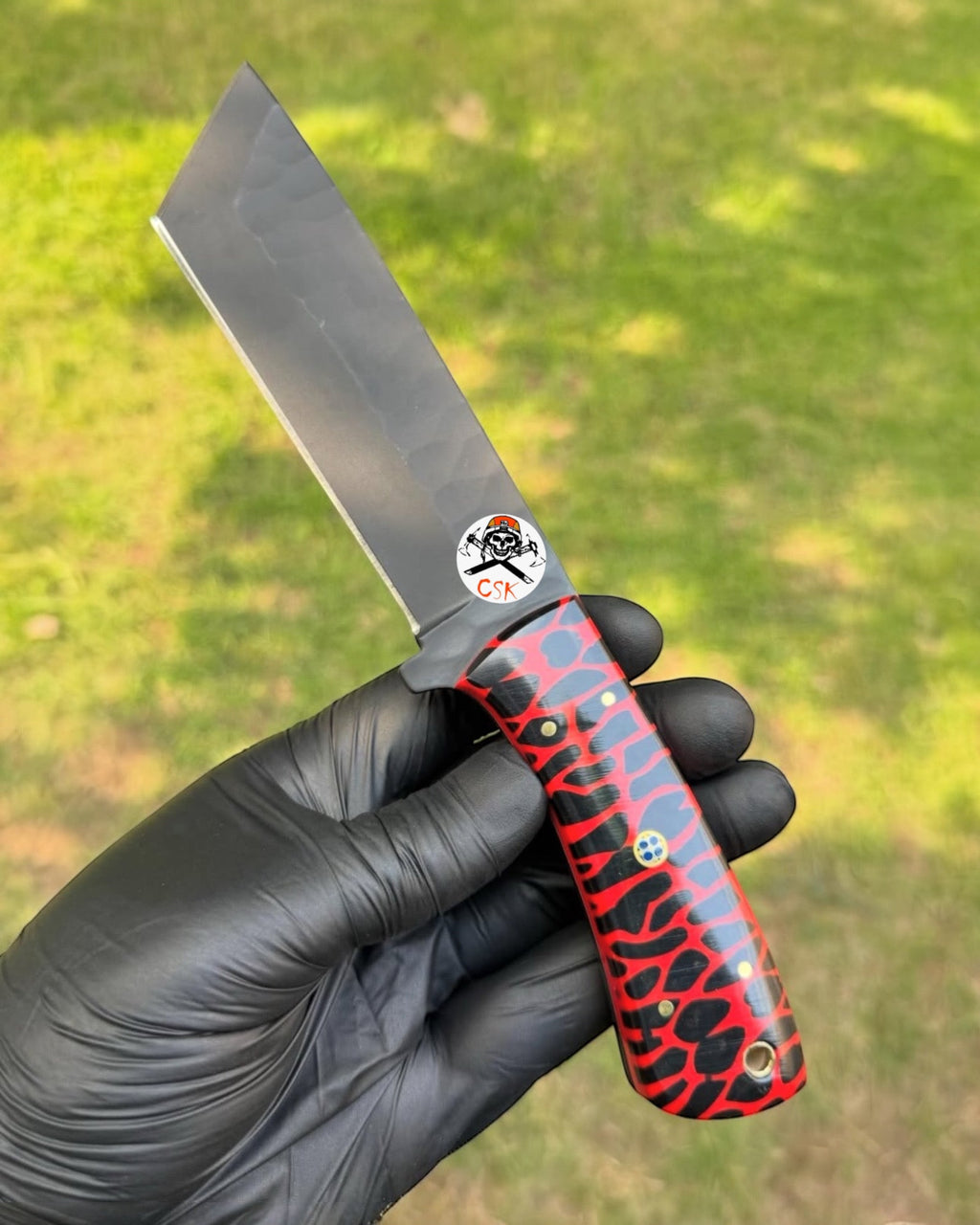Red Viper Tanto - Custom Knife with Textured Resin Handle & Satin Blade - PhishStones Products