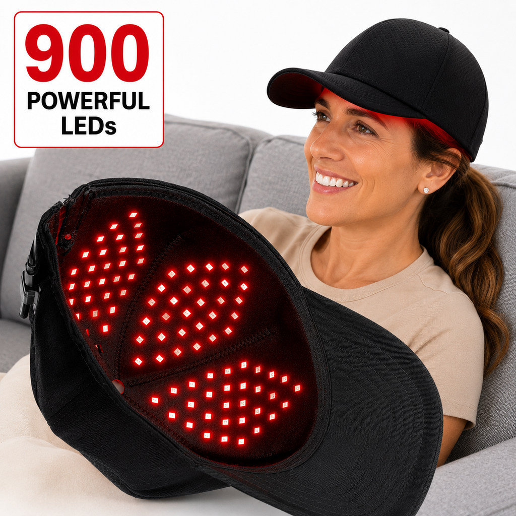 Red Light Therapy Hat | 900 Powerful LEDs | Full Scalp Coverage | 5 Wavelengths | Includes 12V Car Adapter