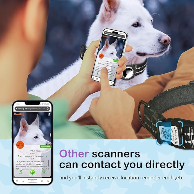 Reflective Dog Collar with Apple AirTag Holder & QR Code Pet ID Tag,Soft Nylon Adjustable Dog Tracker Collar with Safety Lock for Medium Dogs(Black, M) - PhishStones Products
