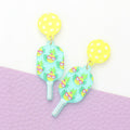 Resin Flower Printed Pickleball Paddle Dangle Earrings